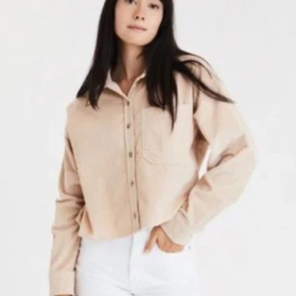 American Eagle Outfitters Jackets & Blazers - American Eagle Cropped Cream Waffle Long Sleeve Jacket Size L